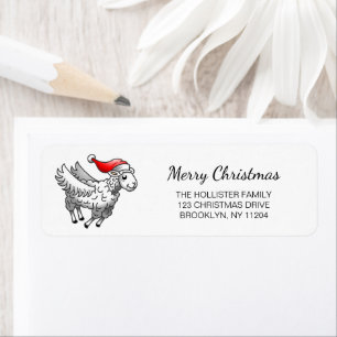 Santa Claus Flying Christmas Sheep Return Address Label