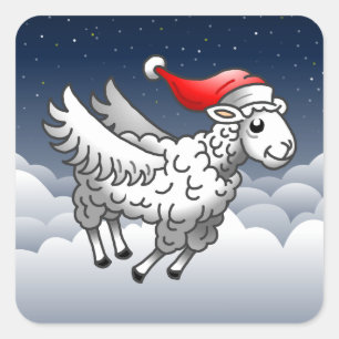Santa Claus Flying Christmas Sheep Square Sticker