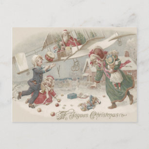 Santa Claus Flying Toys Christmas Tree Children Holiday Postcard