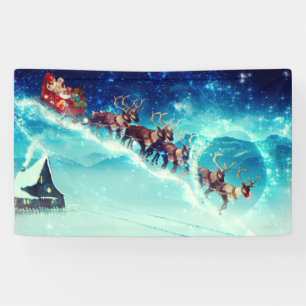 Santa Claus Flying with Reindeer Banner