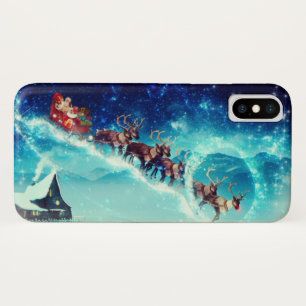 Santa Claus Flying with Reindeer iPhone X Case