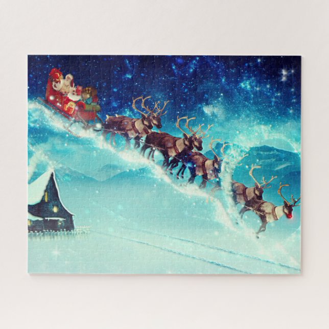 Santa Claus Flying with Reindeer Jigsaw Puzzle (Horizontal)