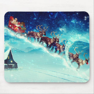 Santa Claus Flying with Reindeer Mouse Pad