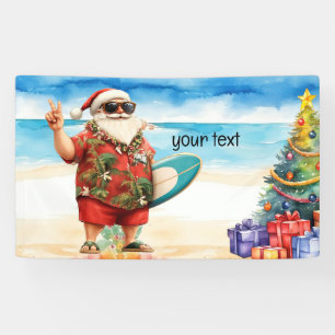 Santa Claus for Christmas in July at beach  Banner