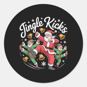 Santa Claus Funny Jingle Kicks Ugly Christmas Jiu Classic Round Sticker