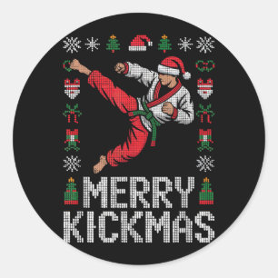 Santa Claus Funny Merry Kickmas Ugly Christmas Jiu Classic Round Sticker