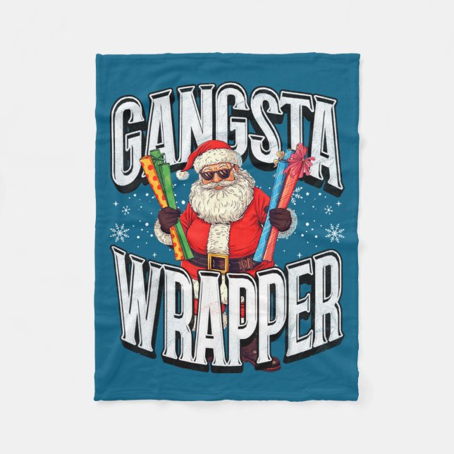 Santa Claus Gangsta Wrapper Funny Christmas  Fleece Blanket (Front)