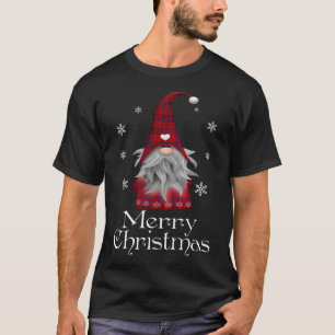 Santa Claus Garden Gnome Merry Christmas Plaid T-Shirt