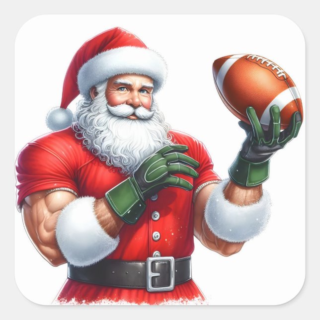 Santa Claus Gets Ready to Play Football in Style Square Sticker (Front)