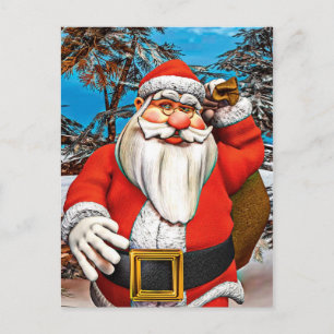 Santa Claus Gift Sack Snowy Forest Art Holiday Postcard