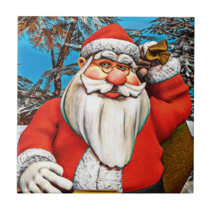 Santa Claus Gift Sack Snowy Forest Art Tile