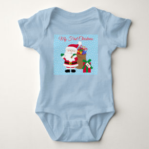 Santa Claus Gift w Childs' Name First Christmas Ba Baby Bodysuit