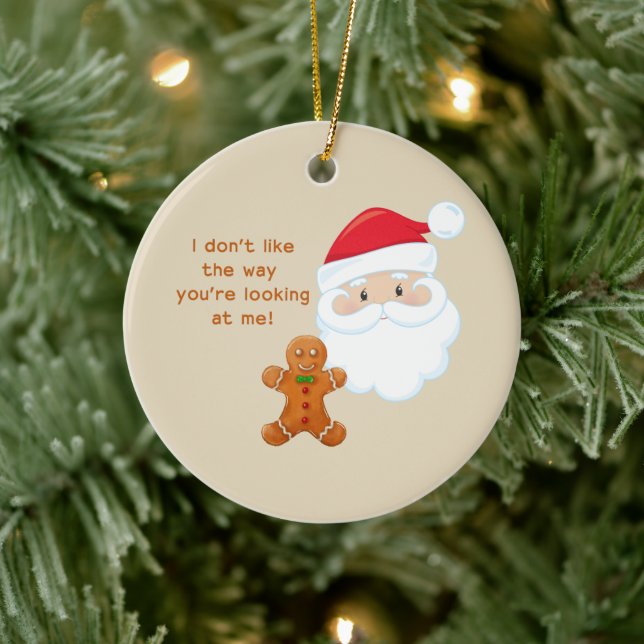 Santa Claus & Gingerbread Boy Custom Ceramic Ornament (Tree)