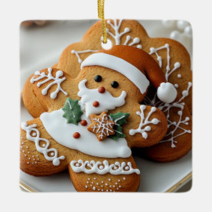 Santa Claus Gingerbread Man Ceramic Ornament