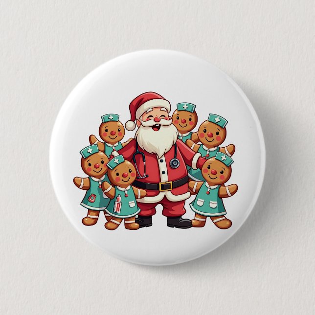 Santa Claus Gingerbread Nursing Squad 6 Cm Round Badge (Front)