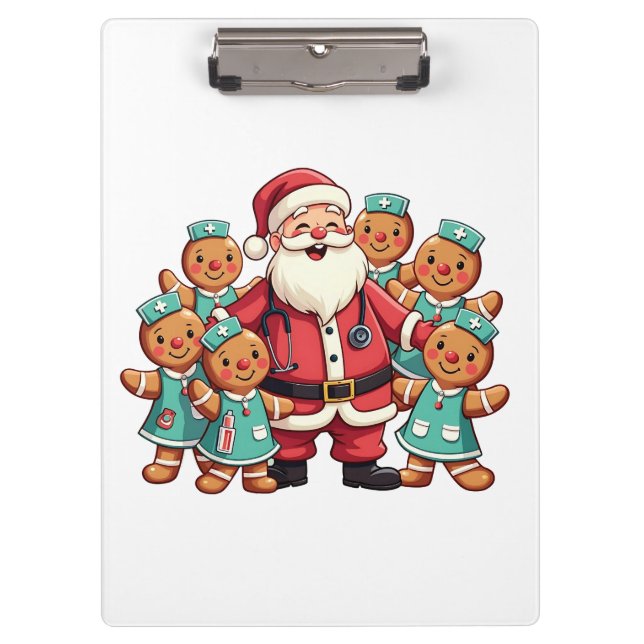Santa Claus Gingerbread Nursing Squad Clipboard (Front)
