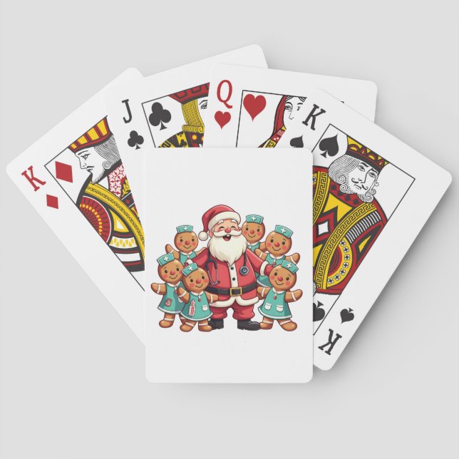 Santa Claus Gingerbread Nursing Squad Playing Cards (Back)