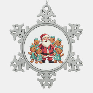 Santa Claus Gingerbread Nursing Squad Snowflake Pewter Christmas Ornament