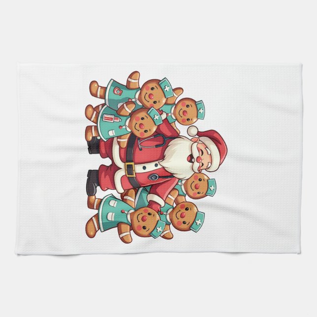 Santa Claus Gingerbread Nursing Squad Tea Towel (Horizontal)