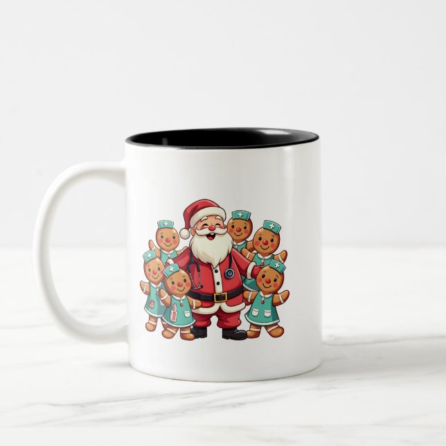 Santa Claus Gingerbread Nursing Squad Two-Tone Coffee Mug (Left)