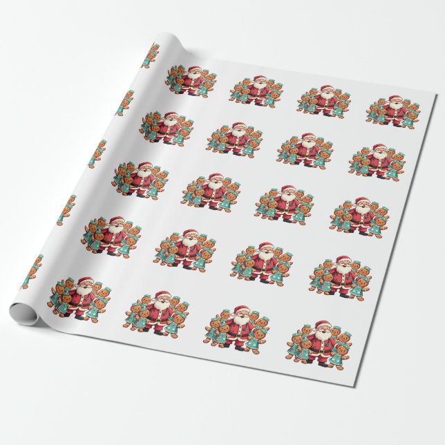 Santa Claus Gingerbread Nursing Squad Wrapping Paper (Unrolled)