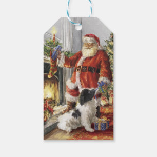 Santa Claus Giving Gift To Dog Gift Tags