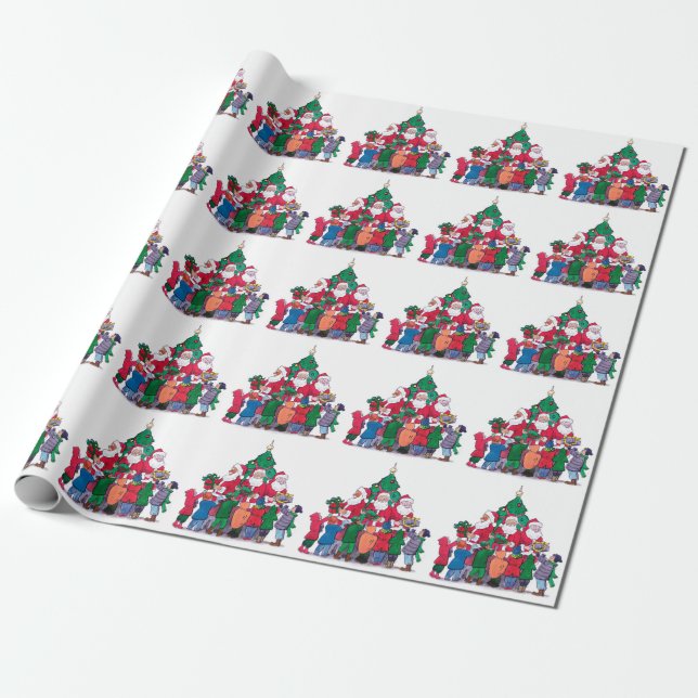 Santa Claus Giving Presents to Children by Tree Wrapping Paper (Unrolled)