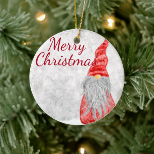 Santa Claus Gnome on Snowy Field Ceramic Ornament