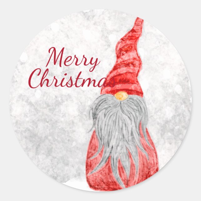 Santa Claus Gnome on Snowy Field  Classic Round Sticker (Front)