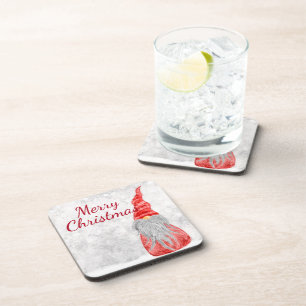 Santa Claus Gnome on Snowy Field  Coaster