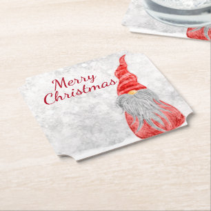 Santa Claus Gnome on Snowy Field  Paper Coaster