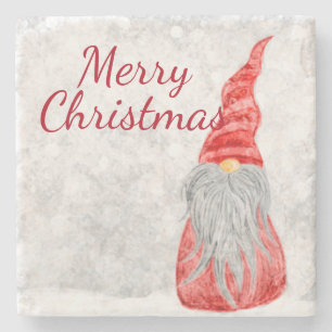 Santa Claus Gnome on Snowy Field Stone Coaster