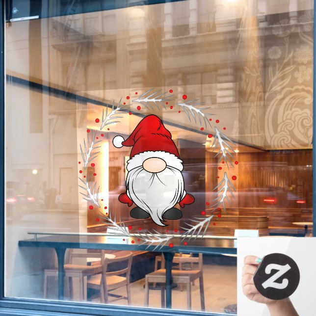 Santa Claus Gnome With Holly Wreath Business (Cafe Window)