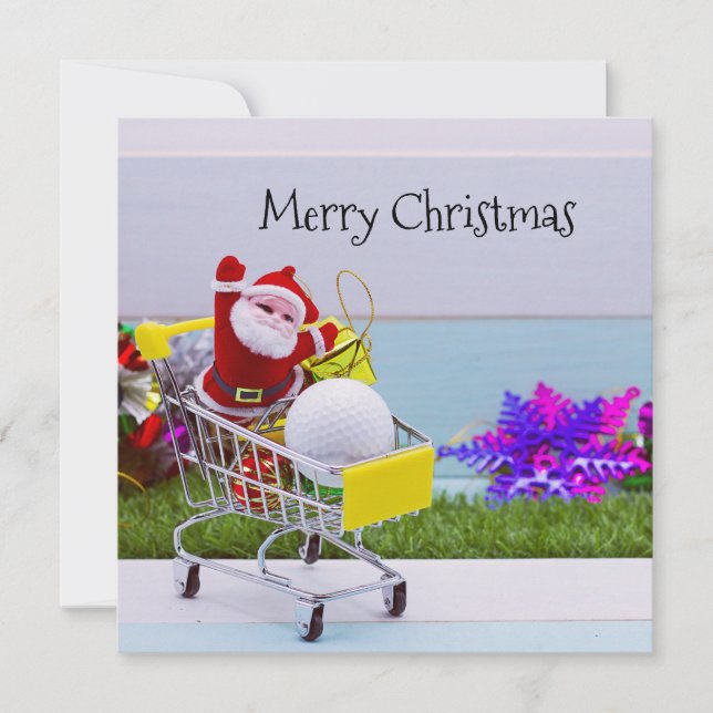 Santa Claus go Christmas shopping for golfer Holiday Card (Front)