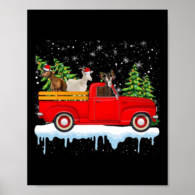 Santa Claus Goat Ride Red Truck Xmas Tree Christma Poster (Front)