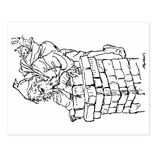 Santa Claus going down the chimney Rubber Stamp (Imprint)