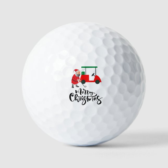  Santa Claus golfer Merry Christmas at cart   Golf Balls (Front)