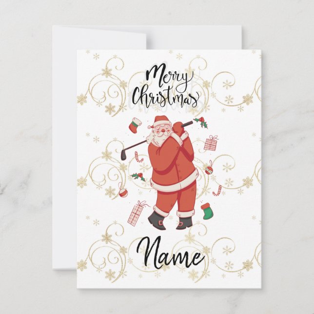 Santa Claus golfing with Christmas Gift for Golfer Card (Front)