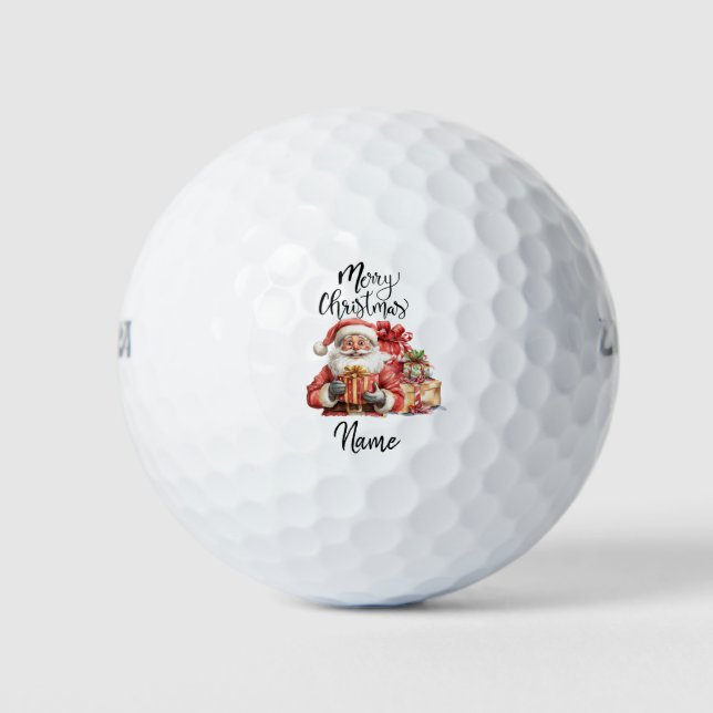 Santa Claus golfing with Christmas Gift for Golfer Golf Balls (Front)