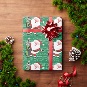Santa Claus golfing with Christmas Gift for Golfer Wrapping Paper