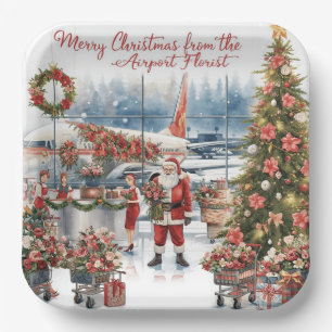 Santa Claus greeting from airport Paper Plate