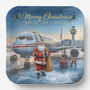 Santa Claus greeting from airport  Paper Plate