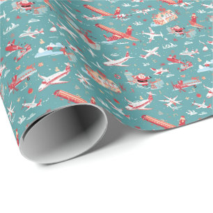 Santa Claus greeting from airport sky Christmas Wrapping Paper
