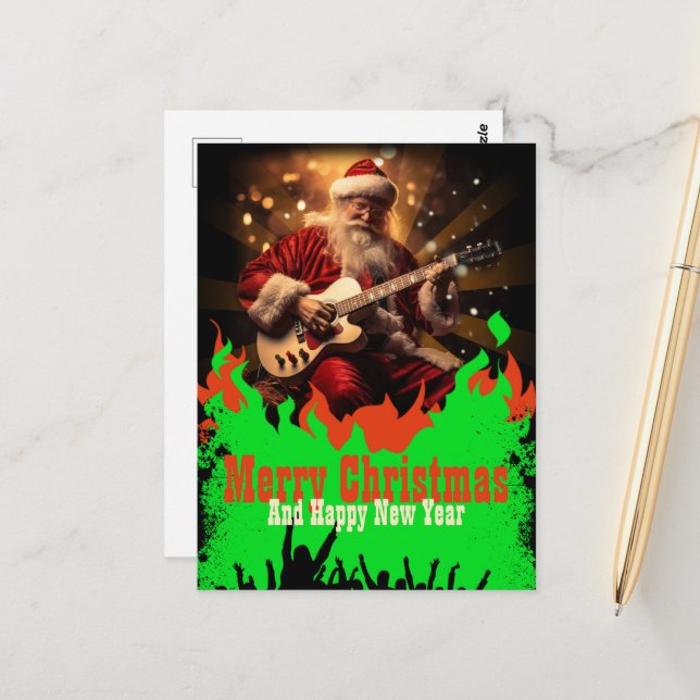 Santa Claus Guitar Postcard (Front/Back In Situ)