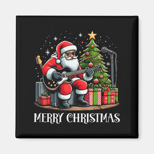 Santa Claus Guitarist Merry Christmas Funny Guitar Magnet (Front)