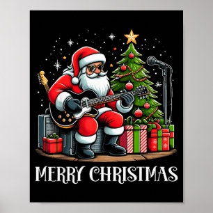 Santa Claus Guitarist Merry Christmas Funny Guitar Poster
