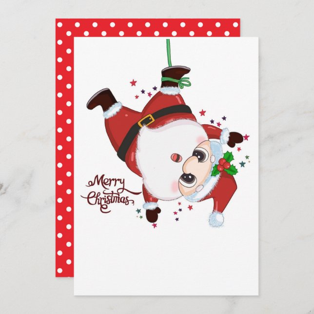 Santa Claus Hanging Upside down  Holiday Card (Front/Back)