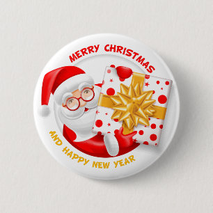 Santa Claus happy new year 6 Cm Round Badge