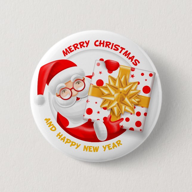 Santa Claus happy new year 6 Cm Round Badge (Front)