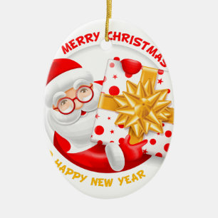 Santa Claus happy new year Ceramic Ornament